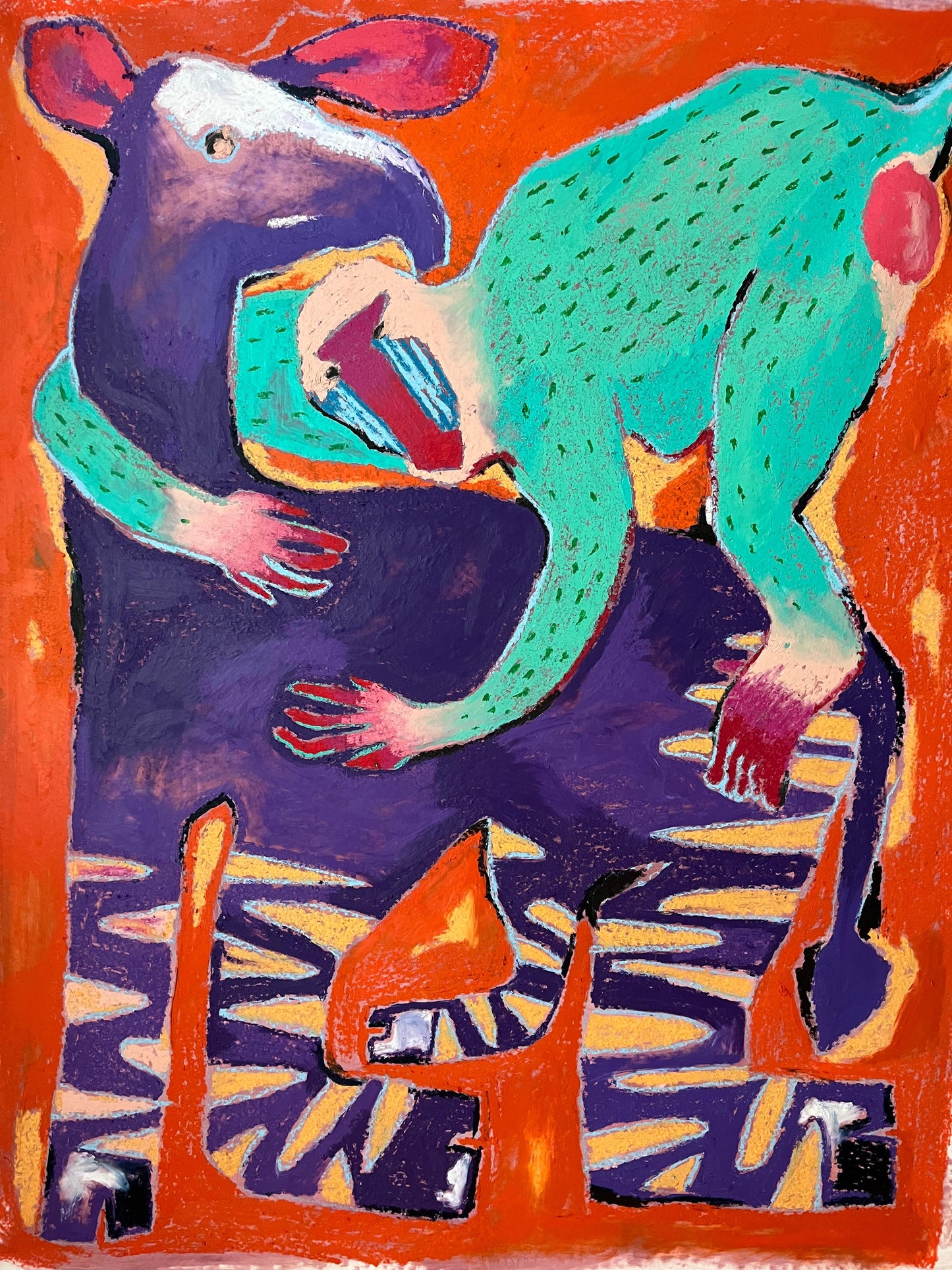 Okapi with baboon - Original without frame